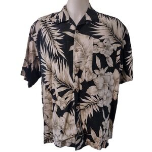 Eagle Dry Goods Shirt Men's Size Large Floral Silk Wooden Button Up Short Sleeve